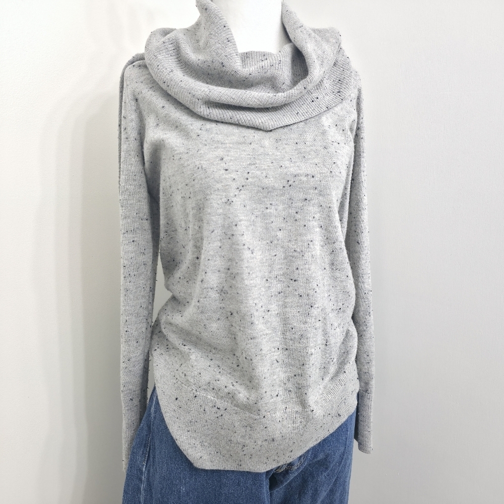 Loft Womens Petite Small Gray And Black Speckled Cowl Neck Pullover Sweater